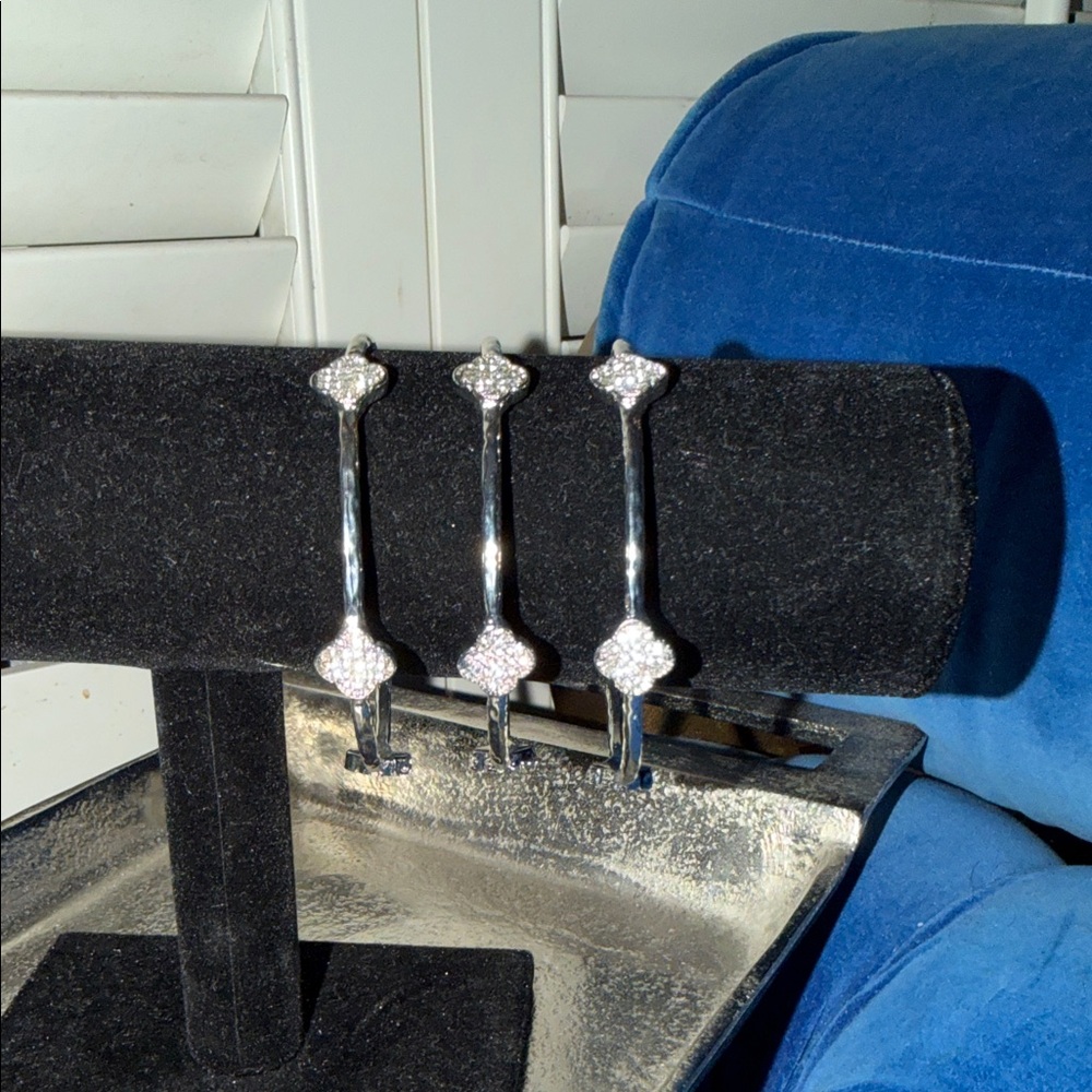 3 Silver Crystal Clover Cuff Bracelet